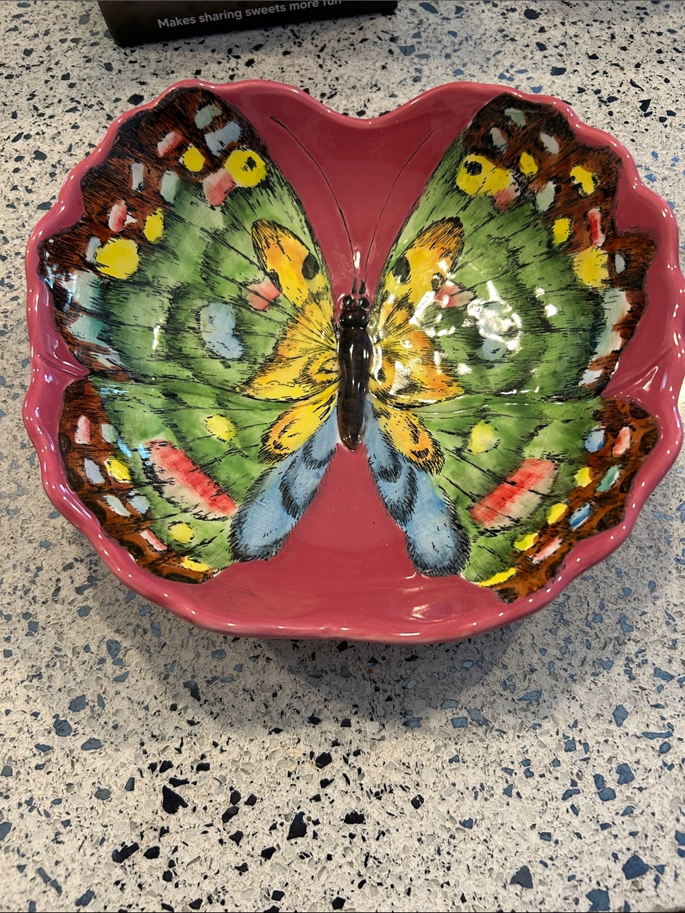 Colorful Butterfly Ceramic Bowl - Pink Background